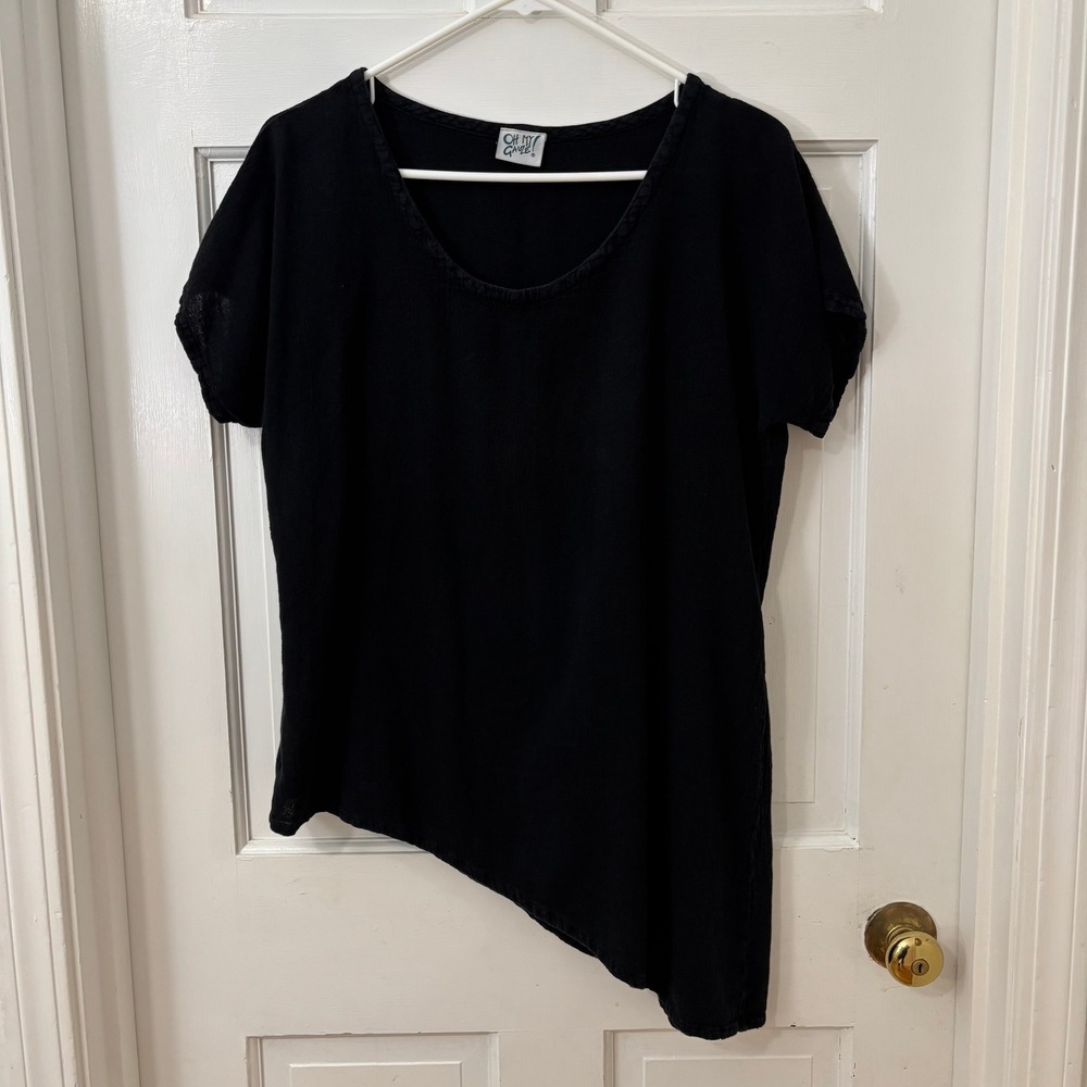 OH MY GAUZE Black Asymmetrical Lagenlook Cotton Minimalis2t‎ Tunic Top Sz S/M